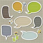 Collection of cute speech bubbles with bees and flower