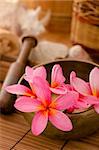 tropical spa with frangipani flowers arrangement