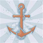 Anchor with chain icon on grunge light blue background.