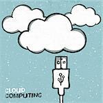 Cloud computing concept illustration, usb cabel and clouds icons. Vector, EPS10