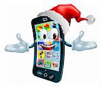 Illustration of a happy Christmas cell phone wearing a Santa Claus hat