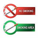 The sign no smoking and smoking area. Vector illustration on white background