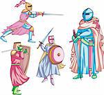 Medieval knights. Set of color vector illustrations.