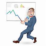 Illustration of a Businessman pushing the Graph Up. In Color.