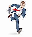 Businessman Running To Work With Briefcase. Illustration on white. In Color.