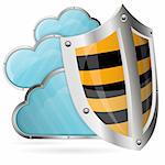 Business concept - Shield protects Clouds, vector illustration