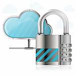 Business concept - Padlock protects Cloud, vector illustration