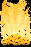 Grungy Halloween Party Background with Pumpkins and Bats