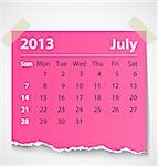 2013 calendar july colorful torn paper. Vector illustration