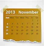 2013 calendar november colorful torn paper. Vector illustration