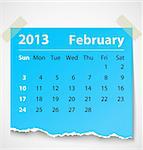 2013 calendar february colorful torn paper. Vector illustration