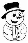 Illustration of a cute black and white Christmas Snowman