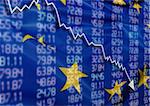 Crisis in Europe - Shares Fall Graph on European Union Flag