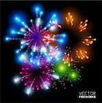 Beautiful Vector Fireworks, on a black background.