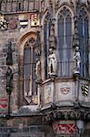 Closeup of Prague Town Hall window with sculptures and arms, Czech Republic