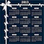 Calendar 2013 year with white bows on a dark background.