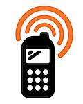 Vector cell phone with wireless signal over white background