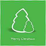 Green Merry Christmas Card with Christmas Trees on green background