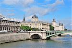 Paris. View of the beautiful quay of the island Cite from the Arcole bridge