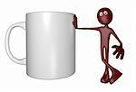 red guy and mug - 3d illustration