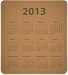 Calendar for 2013 year on brown leather background in Spanish. Vector illustration