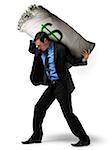 Businessman Carrying Large Sack of Money on Back