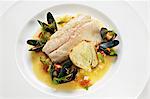 Bass fillet with mussels and fennel