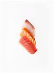 Sashimi Tuna, Salmon and Yellow Fin; White Background