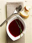 Cream of beetroot soup with bread