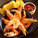 Bowl of Whole Shrimp with Tortilla Chips and Salsa