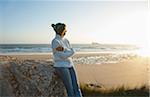 Woman Looking into the Distance at the Beach, Camaret-sur-Mer, Crozon Peninsula, Finistere, Brittany, France