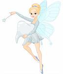 Illustration of a cute Tooth Fairy flying with Tooth