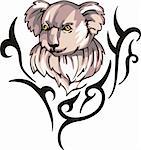 Tattoo with koala head. Color vector illustration.