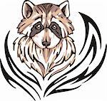 Tattoo with raccoon head. Color vector illustration.