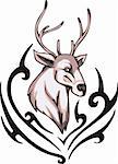 Tattoo with reindeer head. Color vector illustration.