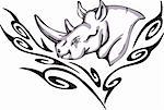 Tattoo with rhino head. Color vector illustration.