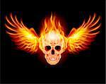 Flaming Skull mit Fire Wings. Abbildung auf schwarz