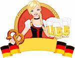 Illustration of funny German girl serving beer