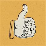 Retro styled thumb up symbol on yellow textured background. Vector illustration, EPS10