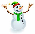 Happy Christmas Snowman wearing a cute green and red pixie or elf hat