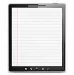 Tablet computer with lined paper on the screen, vector eps10 illustration