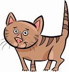 Cartoon Illustration of Cute Brown Tabby Cat or Kitten