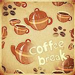 Template Menu of Coffee  - Cups and Coffee Pot on Grunge Background in Retro Style