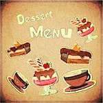 Vintage Cafe couvrir ou confiserie Dessert Menu sur fond rétro - illustration vectorielle