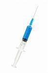Single use syringe and vaccine against white background