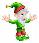 Cartoon freudig lächelnd Gartenzwerg Elf oder Pixie Mann mit einem spitzen Hut und Bart
