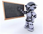 3D render of a robot with school chalk board back to school