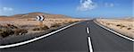 The road through rocky and volcanic deserts. Near Los Molinos, Fuerteventura, Canary Islands.