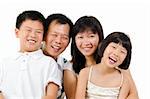 Happy Asian family laughing isolated on white background