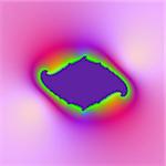 Digital abstract image with a torn psychedelic frame design in pink, purple, green, blue, and orange.
